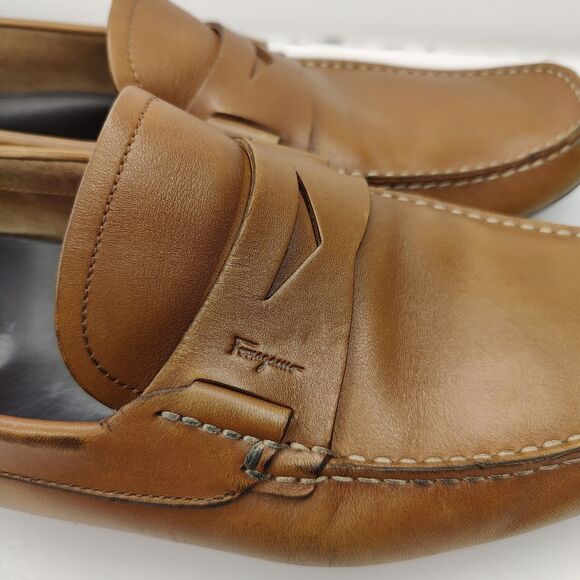 Salvatore Ferragamo Penny Loafers Leather Brown Moccasin Driver Shoes 10.5 D - Picture 7 of 13